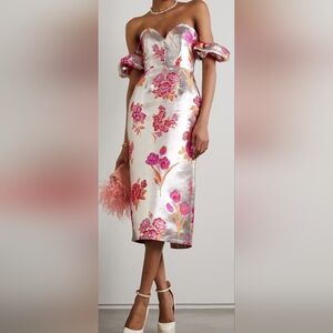 Markarian Adelaide off-the-shoulder metallic floral-jacquard midi dress